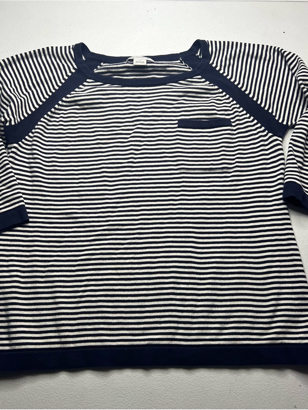 Liz Claiborne Navy and White Striped Crew Neck Sweater